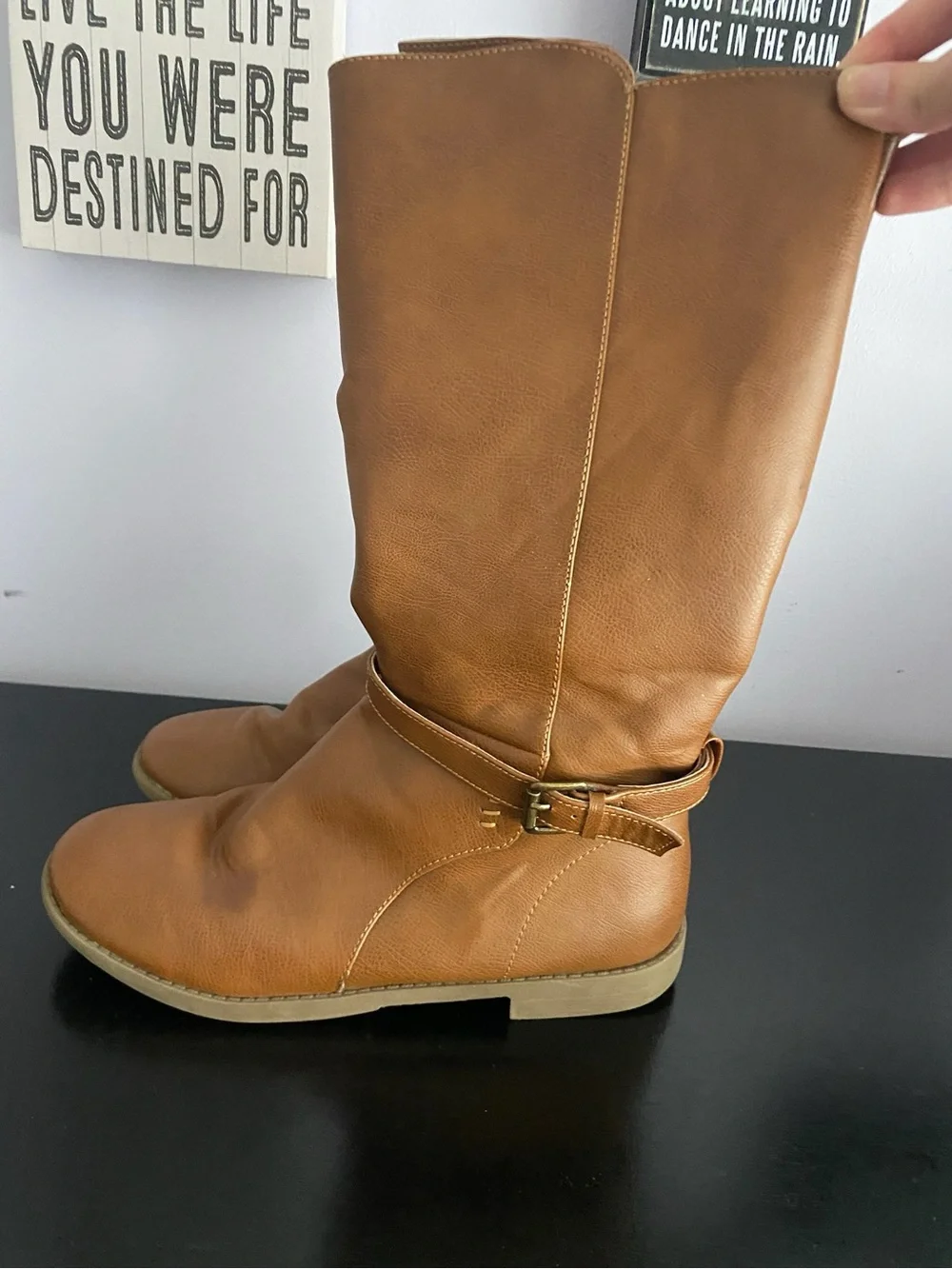 The Children’s Place Girls Tan Faux Leather Tall Riding Boots - Size 5